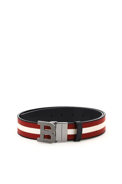 Bally Reversible Belt Stripe B Buckle In Black,red