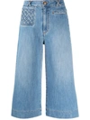 SEE BY CHLOÉ LATTICE-POCKET WIDE-LEG CROPPED JEANS