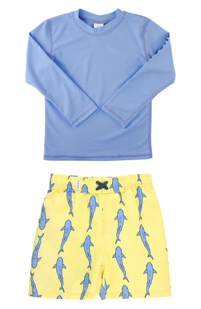Ruggedbutts Baby Boys Rashguard T-shirt And Swim Trunk, 2 Piece Set In Blue
