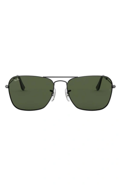 Ray Ban 58mm Rectangle Aviator Sunglasses In Gunmetal/ Crystal Green