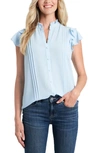 Cece Pintuck Ruffle Short Sleeve Blouse In Blue Pearl