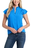 Cece Pintuck Ruffle Short Sleeve Blouse In Sapphire Sky