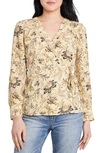 VINCE CAMUTO VINCE CAMTUO ANTIQUE FLORAL SIDE TIE LONG SLEEVE BLOUSE,9160104