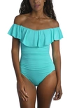 La Blanca Off The Shoulder One-piece Swimsuit In Aquamarine