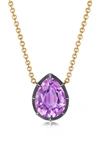 Fred Leighton 18kt Yellow Gold Pear Shaped Amethyst Collet Solitaire Pendant Necklace In Amethyst