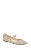 Jimmy Choo Baily Glittered Ballerina Flats With Crystal And Pearl Strap In Ice