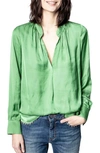 Zadig & Voltaire Tink V-neck Satin Blouse In Amande