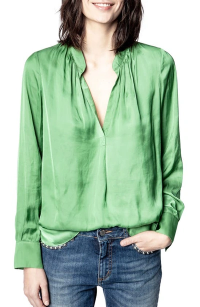 Zadig & Voltaire Tink V-neck Satin Blouse In Amande