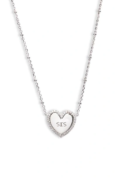Nadri Sis Engraved Heart Pendant Necklace In Rhodium
