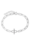 Sterling Forever Sterling Silver Pavé Bar Paperclip Link Bracelet In Silver