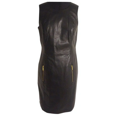 Pre-owned Michael Kors Leather Mid-length Dress In Black