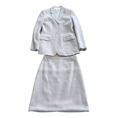Pre-owned Aigner Silk Skirt Suit In Ecru