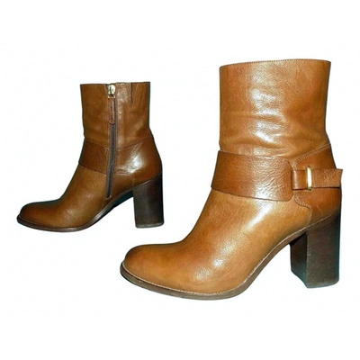 Pre-owned Sartore Leather Ankle Boots In Camel
