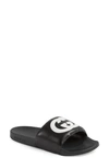Gucci Interlocking G Leather Slide Sandal In Black/ White