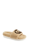 Gucci Eileen Logo Genuine Shearling Slide Sandal In Butterscotch Cocoa