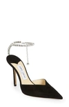 Jimmy Choo Saeda 100 Crystal-embellished Satin Pumps In Black Crystal