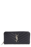 SAINT LAURENT 'MONOGRAM' ZIP AROUND QUILTED CALFSKIN LEATHER WALLET,358094BOW02