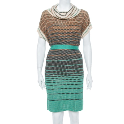 Pre-owned M Missoni Multicolor Striped Knit Turtleneck Belted Dress S