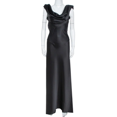 Pre-owned Balenciaga Paris Black Satin Draped Neck Detail Evening Gown M