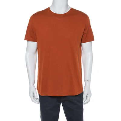 Pre-owned Loro Piana Rust Orange Silk Knit Crewneck T Shirt Xl