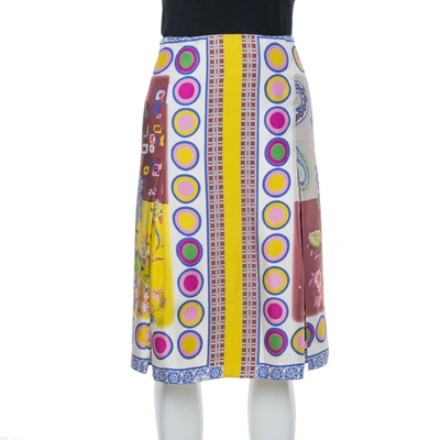 Pre-owned Etro Multicolor Floral Print Silk Pleated Skirt M In Yellow