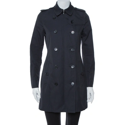 Pre-owned Burberry Midnight Blue Gabardine & Jacquard Lapel Detail Trench Coat S In Navy Blue