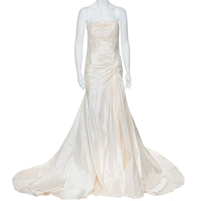Pre-owned Elie Saab Cream Silk Strapless Wedding Gown M