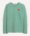 Comme Des Garçons Play Long Sleeve Stripe Cotton T-shirt In Green And White