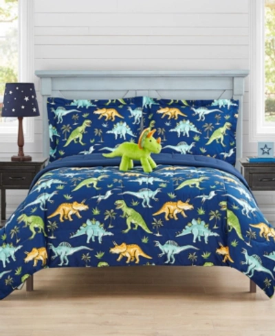 Mytex Watercolor Dinosaur 4-pc Full Comforter Set With Decorative Pillow Bedding In Navy