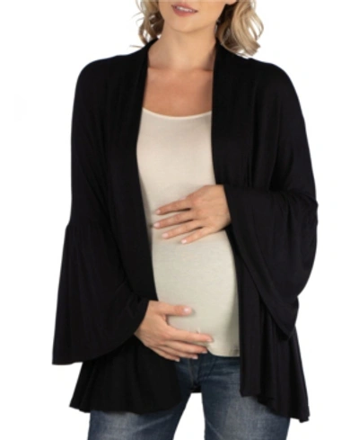 24seven Comfort Apparel Open Front Elbow Length Sleeve Maternity Cardigan In Black