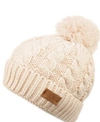 Angela & William Cable Pom Beanie With Sherpa Lining In Khaki