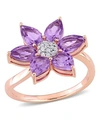 MACY'S AMETHYST AND DIAMOND FLORAL RING