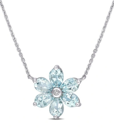 Macy's Aquamarine And Diamond Accent Floral Necklace