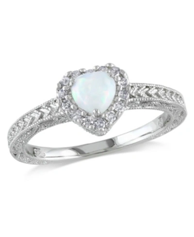 Macy's Opal And Diamond Halo Heart Ring In White