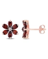 Macy's Garnet And Diamond Accent Floral Stud Earrings In Red