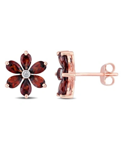 Macy's Garnet And Diamond Accent Floral Stud Earrings In Red