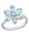 Macy's Aquamarine And Diamond Accent Floral Ring In Blue