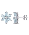 MACY'S AQUAMARINE AND DIAMOND ACCENT FLORAL STUD EARRINGS
