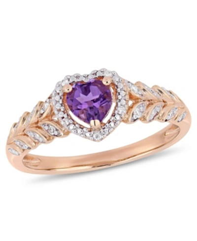 Macy's Amethyst And Diamond Halo Heart Ring In Purple