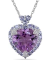 MACY'S AMETHYST TANZANITE AND DIAMOND ACCENT HEART NECKLACE
