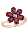 MACY'S GARNET AND DIAMOND ACCENT FLORAL RING