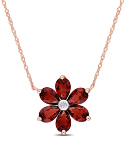 Macy's Morganite And Diamond Accent Floral Necklace In Red