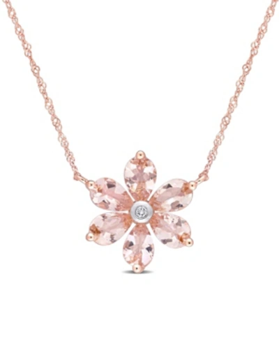 Macy's Morganite And Diamond Accent Floral Necklace In Pink