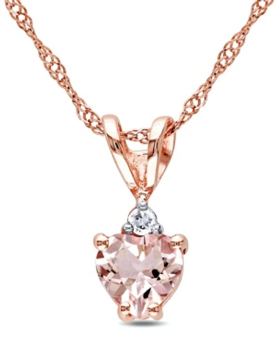 Macy's Morganite And Diamond Accent Heart Pendant With Chain In Pink