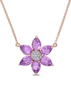 Macy's Amethyst And Diamond Floral Necklace In Purple