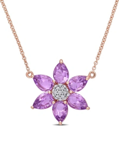 Macy's Amethyst And Diamond Floral Necklace In Purple