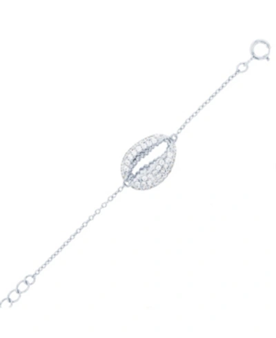 Macy's Cubic Zirconia Micro Pave Shell Bracelet In Sterling Silver (also In 14k Gold Over Silver) In White