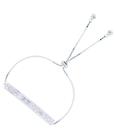 Macy's Cubic Zirconia Round And Baguette Bar Adjustable Bolo Bracelet In Sterling Silver (also In 14k Gold In White