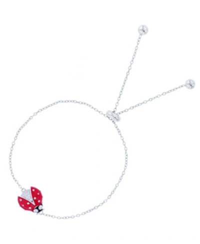 Macy's Cubic Zirconia Enamel Lady Bug Adjustable Bolo Bracelet In Sterling Silver (also In 14k Gold Over Si In White