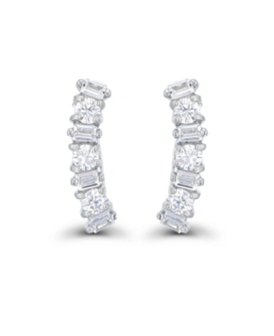Macy's Cubic Zirconia Round And Baguette Ear Climbers In Sterling Silver In White